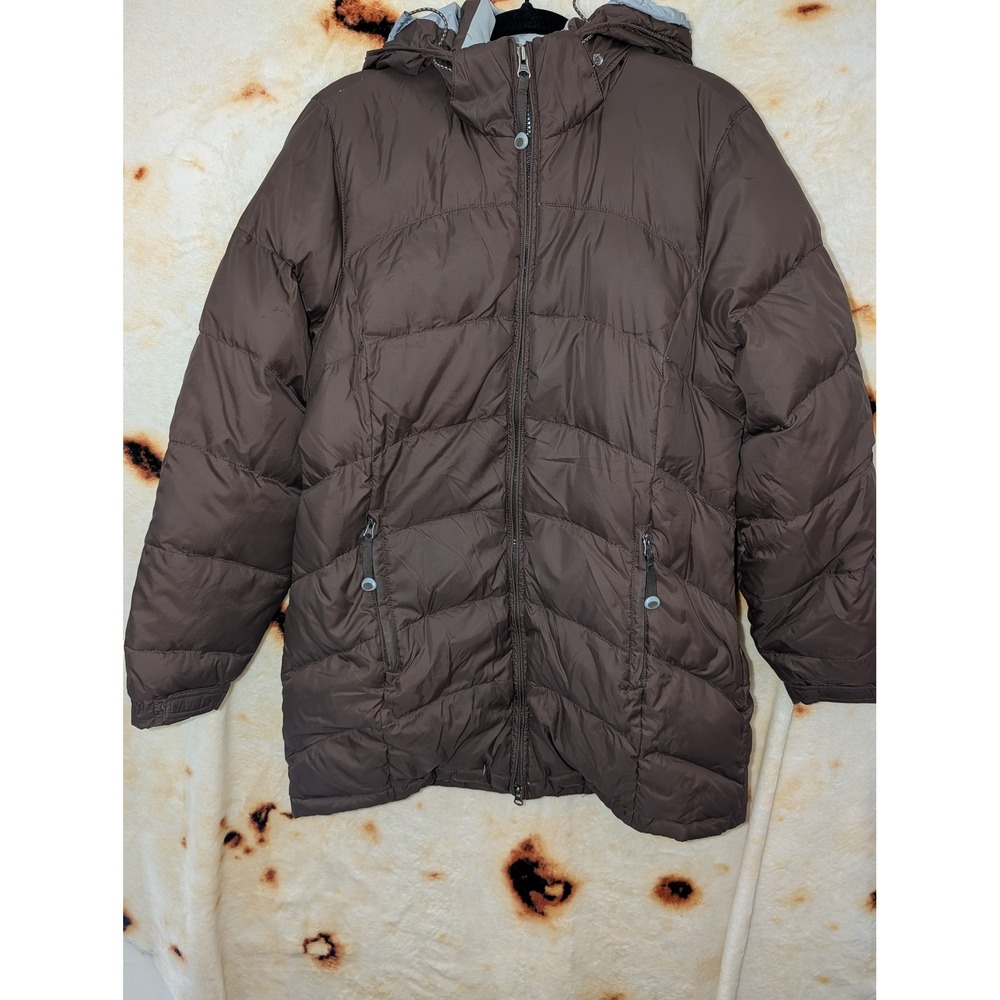 LL Bean Puffer Jacket Womens Medium Brown Goose Down Hooded Winter Coat 0310